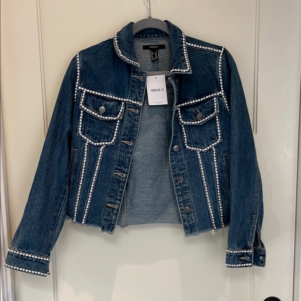 Forever 21 Blue Jean Jacket with Crystal Trim, size XS - PRICE DROP!